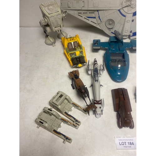 172 - A Collection of Various Star Wars Vehicles including,   Millennium Falcon, Speeder Bikes, Jawa Sandc... 