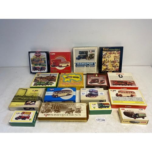 346 - A collection of boxed Corgi vintage sign written vehicle sets and boxed individual vehicles includin... 