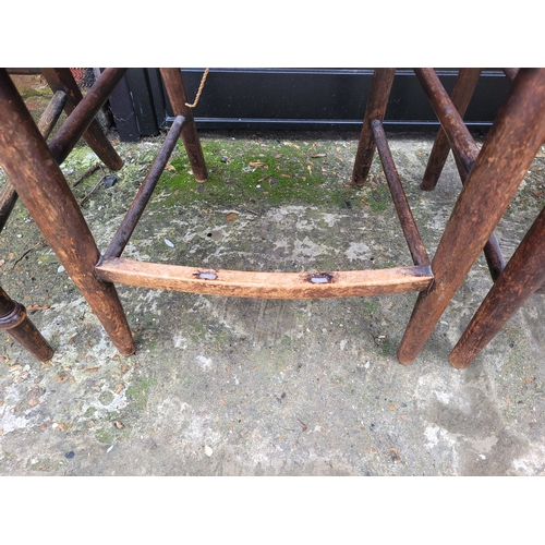 697 - Five antique rush chairs includes three Edwardian chairs with inlay workings + a pair of 19th centur... 