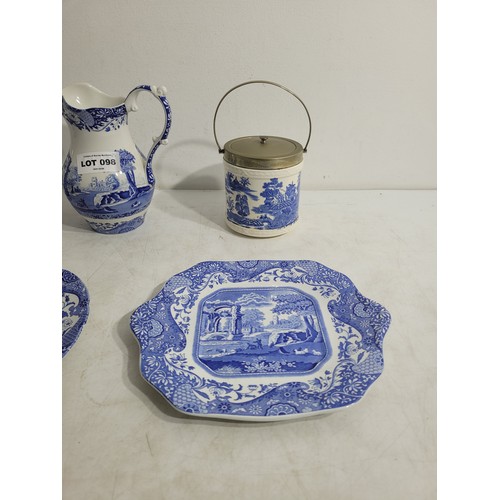 98 - Spode Water Jug, Oil/Vinegar jug, Bowl, Biscuit Jar plus plates Italian Spode Design c1816 Blue & Wh... 