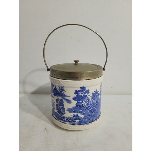 98 - Spode Water Jug, Oil/Vinegar jug, Bowl, Biscuit Jar plus plates Italian Spode Design c1816 Blue & Wh... 