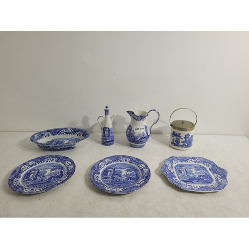 98 - Spode Water Jug, Oil/Vinegar jug, Bowl, Biscuit Jar plus plates Italian Spode Design c1816 Blue & Wh... 