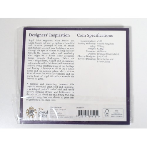 1 - 2015 UK £100 Fine Silver Coin Buckingham Palace 999A 62.86g