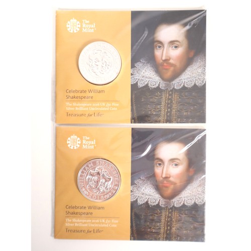 4 - Two The Shakespeare 2016 UK £50 Fine Silver Brilliant Uncirculated Coins 999Ag 31g each