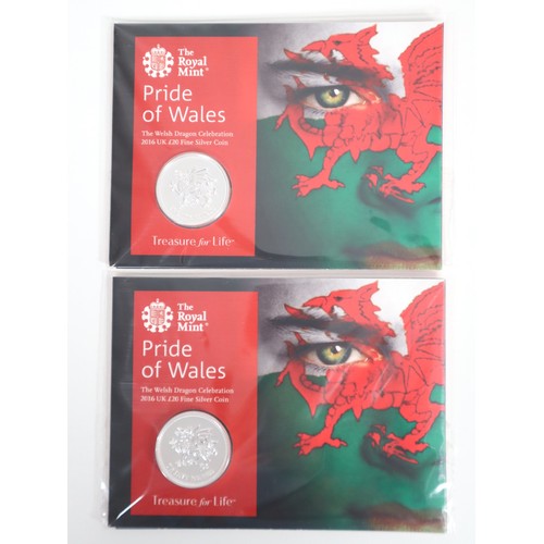 5 - Two Pride of Wales The Welsh Dragon Celebration 2016 UK £20 Fine Silver Brilliant Uncirculated Coins... 