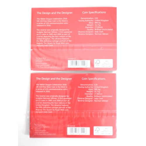 5 - Two Pride of Wales The Welsh Dragon Celebration 2016 UK £20 Fine Silver Brilliant Uncirculated Coins... 