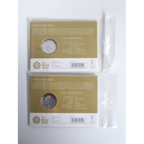 7 - Two The 90th Birthday of Her Majesty The Queen 2016 UK £20 Fine Silver Brilliant Uncirculated Coin 9... 