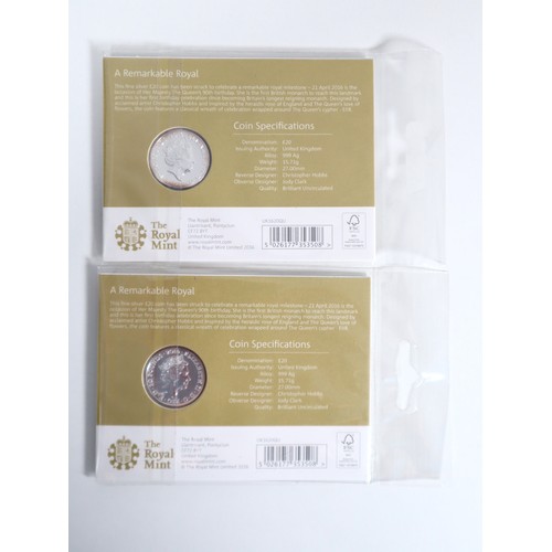 8 - Two The 90th Birthday of Her Majesty The Queen 2016 UK £20 Fine Silver Brilliant Uncirculated Coin 9... 