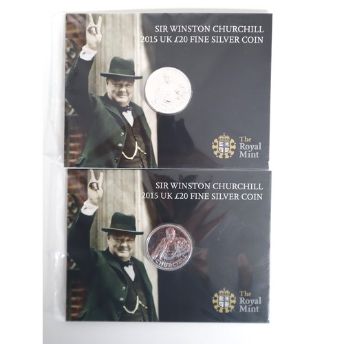 9 - Two Sir Winston Churchill 2015 UK £20 Fine Silver Brilliant Uncirculated Coins 999Ag 15.71g each