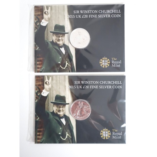 10 - Two Sir Winston Churchill 2015 UK £20 Fine Silver Brilliant Uncirculated Coins 999Ag 15.71g each