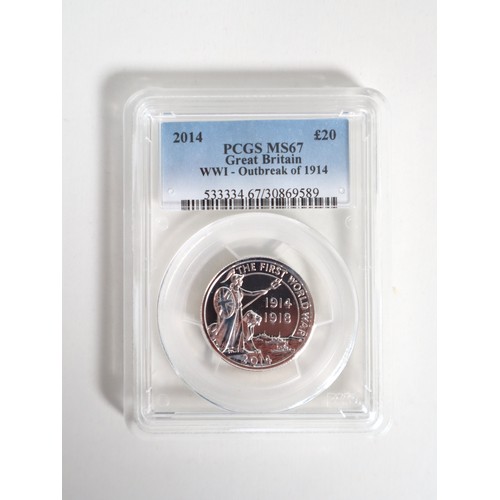 13 - PCGS MS67 Great Britain WW1 - Outbreak of 1914 - 2014 £20 Fine Silver Coin