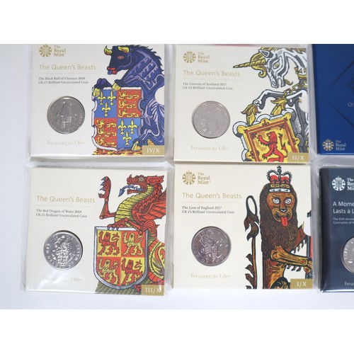 14 - Nine various brilliant uncirculated Cupro-Nickel Commemorative £5 UK Coins