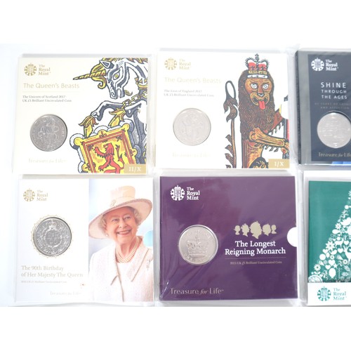 15 - Nine various brilliant uncirculated Cupro-Nickel Commemorative £5 UK Coins