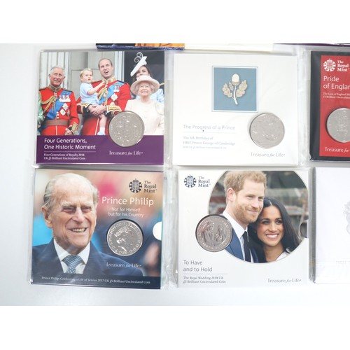 16 - Nine various brilliant uncirculated Cupro-Nickel Commemorative £5 UK Coins