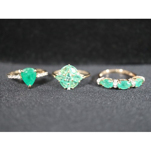 22 - Zambian Emerald & Diamond 9K Gold Ring 1.30cts Size N to O, Zambian Emerald & White Zircon 9K Gold T... 