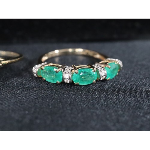 22 - Zambian Emerald & Diamond 9K Gold Ring 1.30cts Size N to O, Zambian Emerald & White Zircon 9K Gold T... 