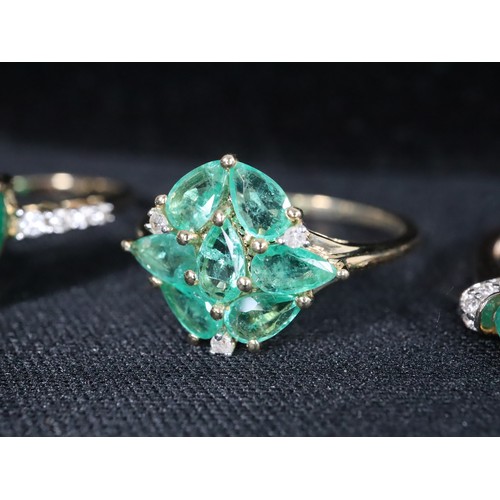 22 - Zambian Emerald & Diamond 9K Gold Ring 1.30cts Size N to O, Zambian Emerald & White Zircon 9K Gold T... 