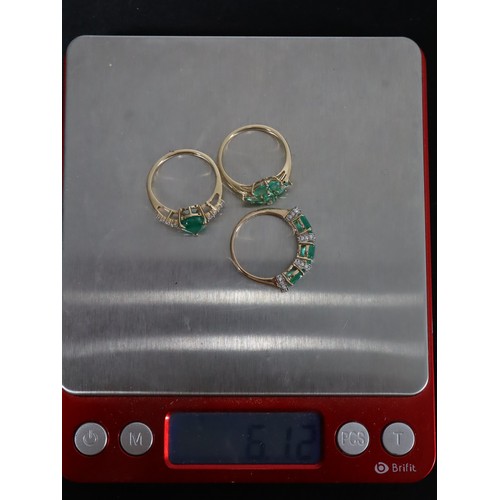 22 - Zambian Emerald & Diamond 9K Gold Ring 1.30cts Size N to O, Zambian Emerald & White Zircon 9K Gold T... 