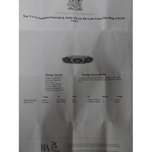 22 - Zambian Emerald & Diamond 9K Gold Ring 1.30cts Size N to O, Zambian Emerald & White Zircon 9K Gold T... 