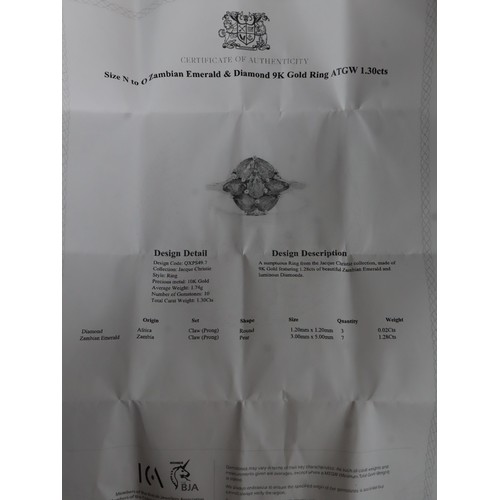 22 - Zambian Emerald & Diamond 9K Gold Ring 1.30cts Size N to O, Zambian Emerald & White Zircon 9K Gold T... 