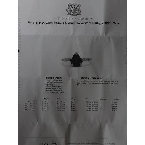 22 - Zambian Emerald & Diamond 9K Gold Ring 1.30cts Size N to O, Zambian Emerald & White Zircon 9K Gold T... 