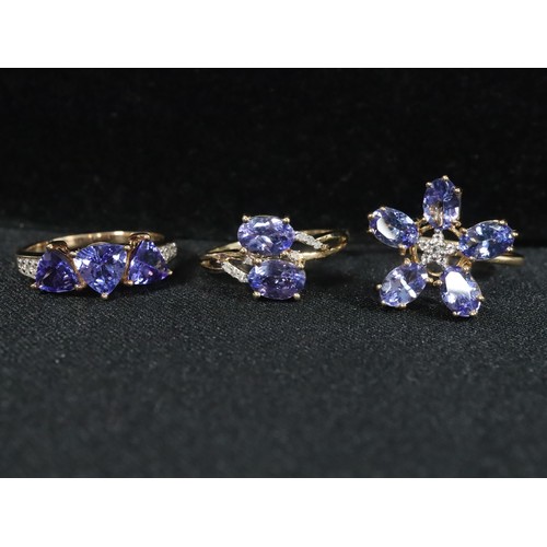 24 - AA Tanzanite & Diamond 9K Gold Ring 1.28cts Size N to O, AA Tanzanite & White Zircon 9K Gold Ring 2.... 