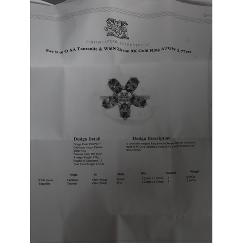 24 - AA Tanzanite & Diamond 9K Gold Ring 1.28cts Size N to O, AA Tanzanite & White Zircon 9K Gold Ring 2.... 