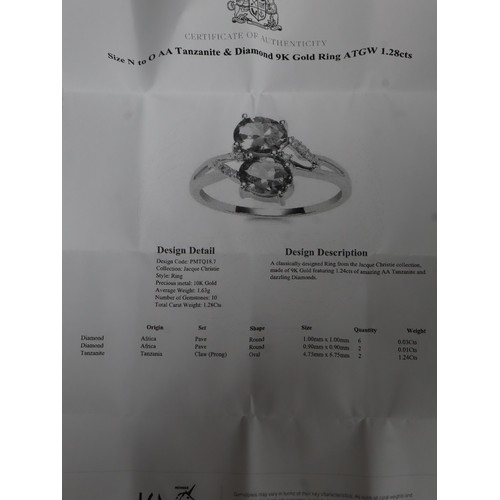 24 - AA Tanzanite & Diamond 9K Gold Ring 1.28cts Size N to O, AA Tanzanite & White Zircon 9K Gold Ring 2.... 