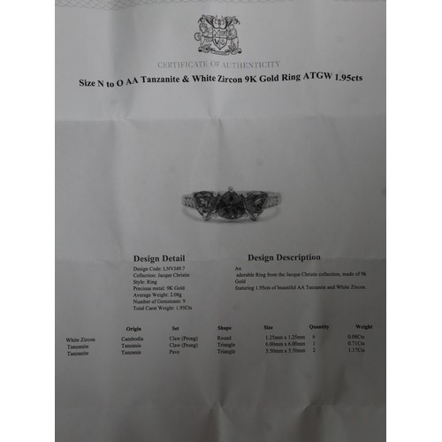 24 - AA Tanzanite & Diamond 9K Gold Ring 1.28cts Size N to O, AA Tanzanite & White Zircon 9K Gold Ring 2.... 
