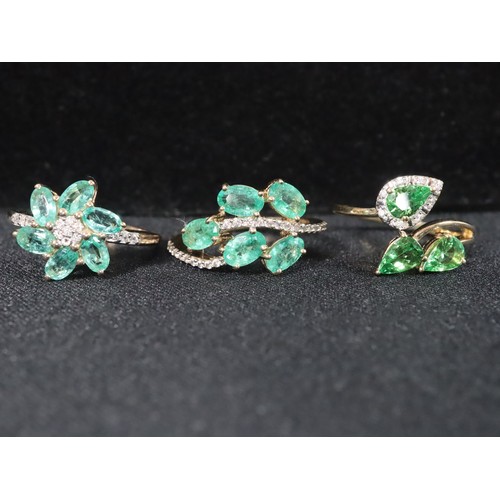 25 - Tsavorite Garnet & White Zircon 9K Gold Ring ATGW 1.25cts Size L to M, Zambian Emerald & White Zirco... 