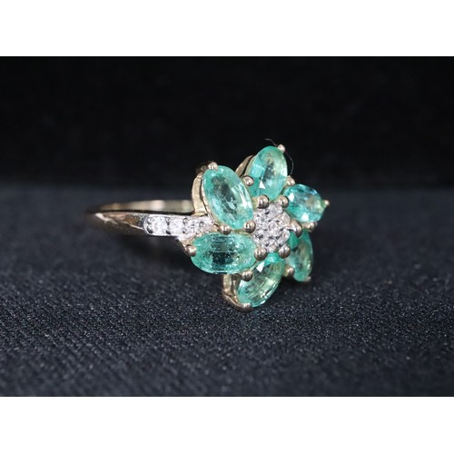 25 - Tsavorite Garnet & White Zircon 9K Gold Ring ATGW 1.25cts Size L to M, Zambian Emerald & White Zirco... 