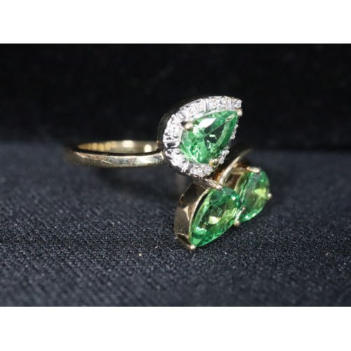 25 - Tsavorite Garnet & White Zircon 9K Gold Ring ATGW 1.25cts Size L to M, Zambian Emerald & White Zirco... 