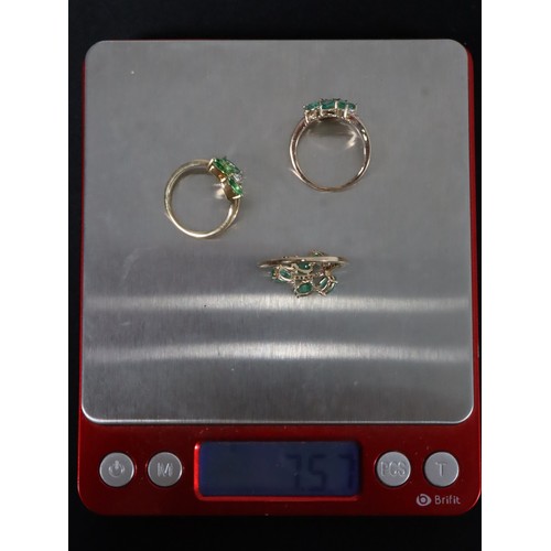 25 - Tsavorite Garnet & White Zircon 9K Gold Ring ATGW 1.25cts Size L to M, Zambian Emerald & White Zirco... 