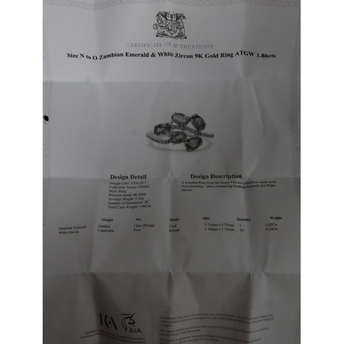 25 - Tsavorite Garnet & White Zircon 9K Gold Ring ATGW 1.25cts Size L to M, Zambian Emerald & White Zirco... 