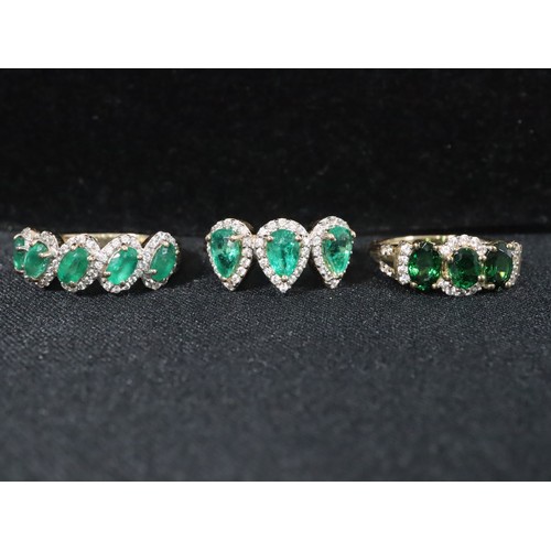 26 - Tsavorite Garnet & White Zircon 9K Gold Ring Atgw 1.60cts Size L to M, Zambian Emerald & White Zirco... 