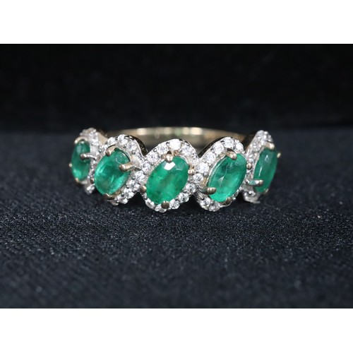 26 - Tsavorite Garnet & White Zircon 9K Gold Ring Atgw 1.60cts Size L to M, Zambian Emerald & White Zirco... 