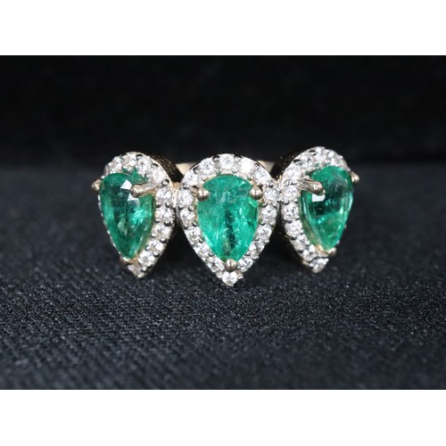 26 - Tsavorite Garnet & White Zircon 9K Gold Ring Atgw 1.60cts Size L to M, Zambian Emerald & White Zirco... 