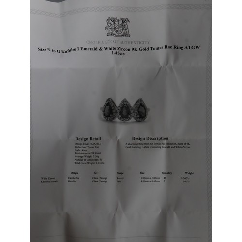 26 - Tsavorite Garnet & White Zircon 9K Gold Ring Atgw 1.60cts Size L to M, Zambian Emerald & White Zirco... 