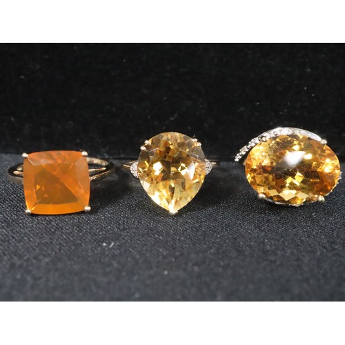 27 - 3.83ct AA Orange American Fire Opal 9K Gold Ring Size N to O, Rio Golden Citrine & White Zircon 9K G... 