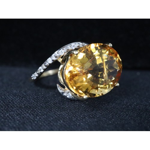 27 - 3.83ct AA Orange American Fire Opal 9K Gold Ring Size N to O, Rio Golden Citrine & White Zircon 9K G... 