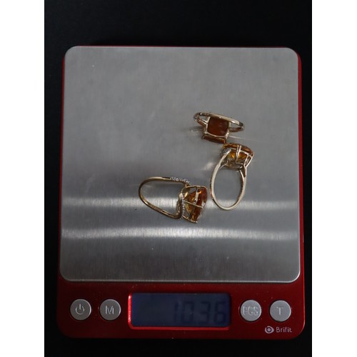 27 - 3.83ct AA Orange American Fire Opal 9K Gold Ring Size N to O, Rio Golden Citrine & White Zircon 9K G... 