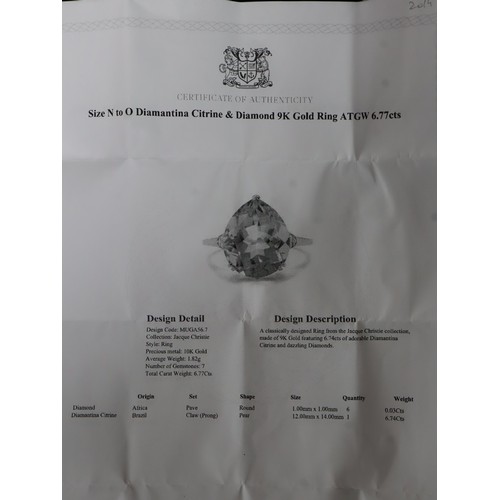 27 - 3.83ct AA Orange American Fire Opal 9K Gold Ring Size N to O, Rio Golden Citrine & White Zircon 9K G... 