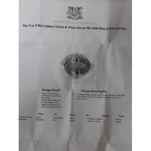 27 - 3.83ct AA Orange American Fire Opal 9K Gold Ring Size N to O, Rio Golden Citrine & White Zircon 9K G... 