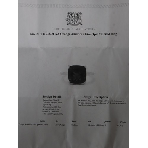 27 - 3.83ct AA Orange American Fire Opal 9K Gold Ring Size N to O, Rio Golden Citrine & White Zircon 9K G... 
