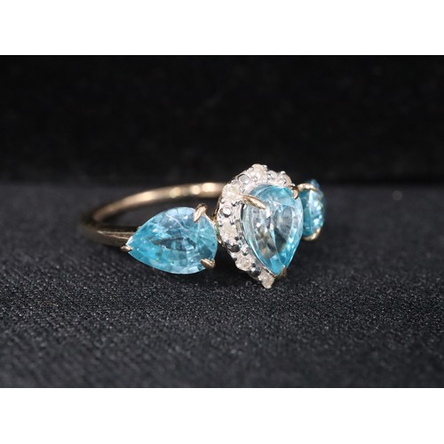 28 - 2.62ct Ratanakiri Blue & White Zircon 9K Gold Ring Size N to O, 1.49ct Ratanakiri Blue & White Zirco... 