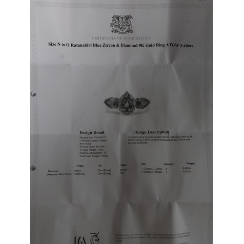 28 - 2.62ct Ratanakiri Blue & White Zircon 9K Gold Ring Size N to O, 1.49ct Ratanakiri Blue & White Zirco... 