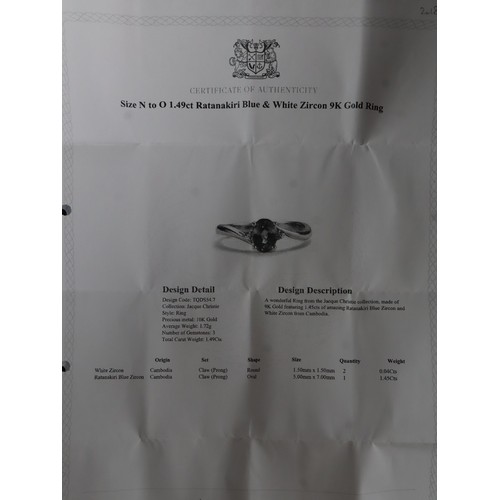 28 - 2.62ct Ratanakiri Blue & White Zircon 9K Gold Ring Size N to O, 1.49ct Ratanakiri Blue & White Zirco... 