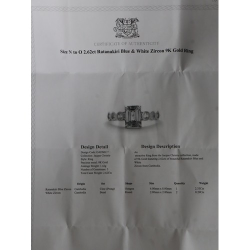 28 - 2.62ct Ratanakiri Blue & White Zircon 9K Gold Ring Size N to O, 1.49ct Ratanakiri Blue & White Zirco... 