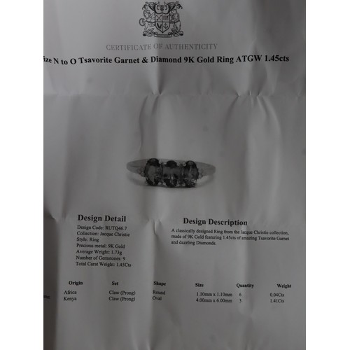 29 - 1.30ct Tsavorite Garnet 9K Gold Ring Size N to O, Tsavorite Garnet & Diamond 9K Gold Ring Atgw 1.45c... 