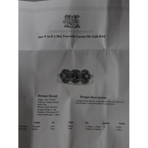 29 - 1.30ct Tsavorite Garnet 9K Gold Ring Size N to O, Tsavorite Garnet & Diamond 9K Gold Ring Atgw 1.45c... 